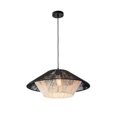Bohemian Woven Hat Pendant Light with Hemp Rope Accents - 1-Light Fixture