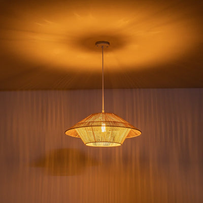 Bohemian Woven Hat Pendant Light with Hemp Rope Accents - 1-Light Fixture