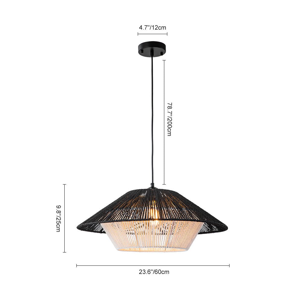 Bohemian Woven Hat Pendant Light with Hemp Rope Accents - 1-Light Fixture