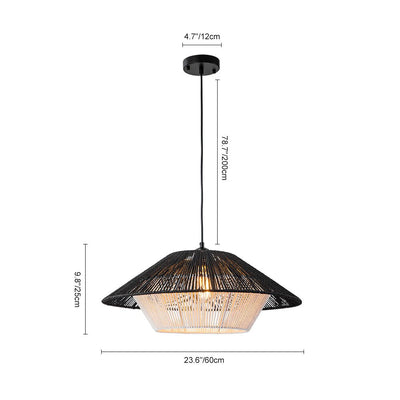 Bohemian Woven Hat Pendant Light with Hemp Rope Accents - 1-Light Fixture