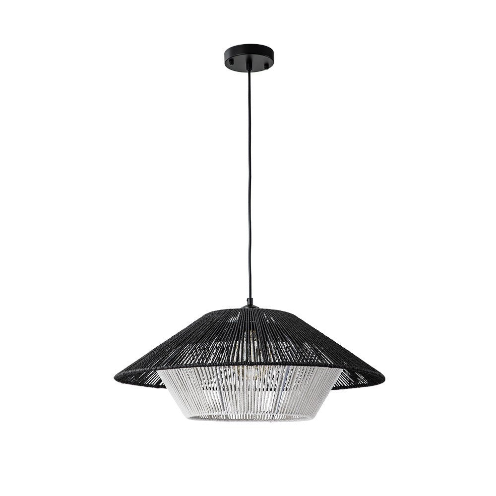 Bohemian Woven Hat Pendant Light with Hemp Rope Accents - 1-Light Fixture