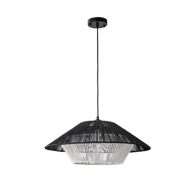 Bohemian Woven Hat Pendant Light with Hemp Rope Accents - 1-Light Fixture