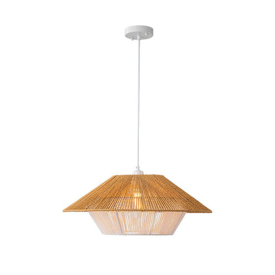 Bohemian Woven Hat Pendant Light with Hemp Rope Accents - 1-Light Fixture