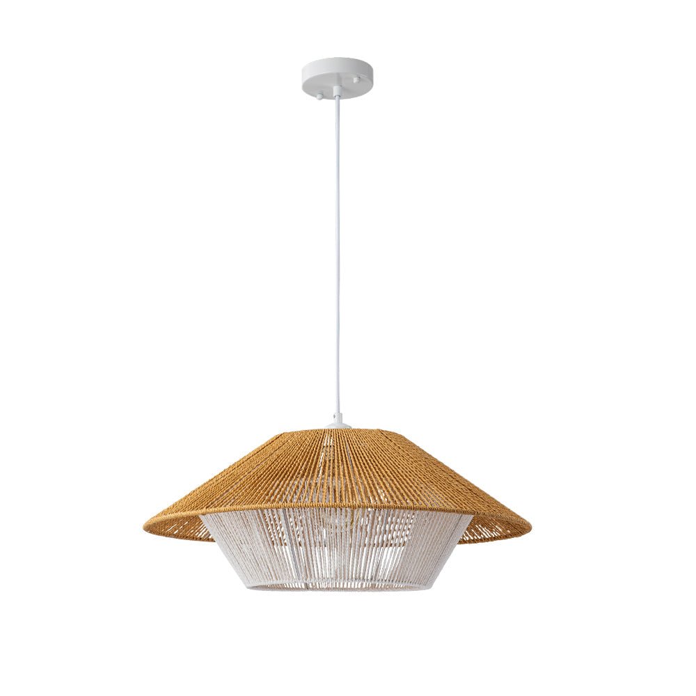 Bohemian Woven Hat Pendant Light with Hemp Rope Accents - 1-Light Fixture