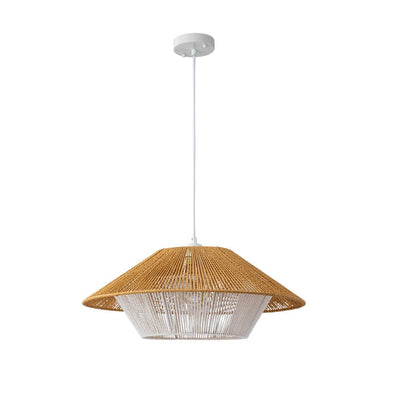 Bohemian Woven Hat Pendant Light with Hemp Rope Accents - 1-Light Fixture