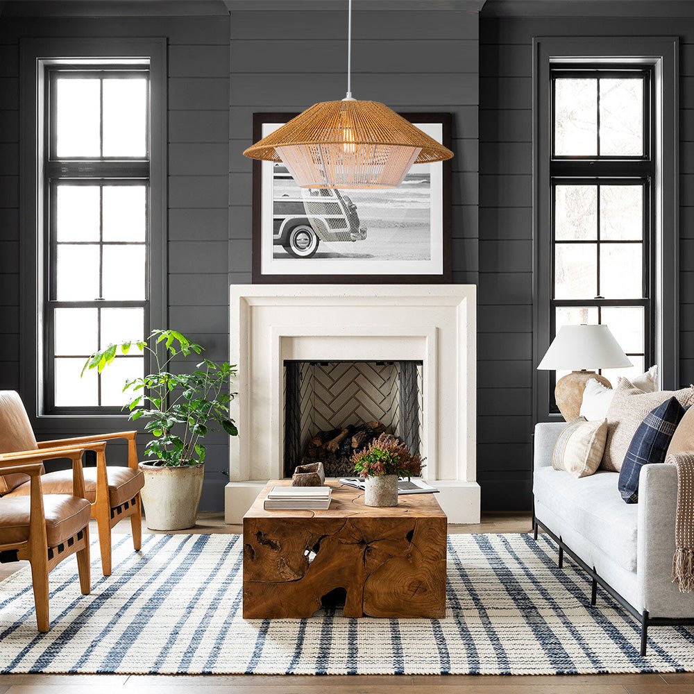 Bohemian Woven Hat Pendant Light with Hemp Rope Accents - 1-Light Fixture