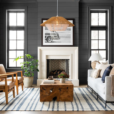 Bohemian Woven Hat Pendant Light with Hemp Rope Accents - 1-Light Fixture