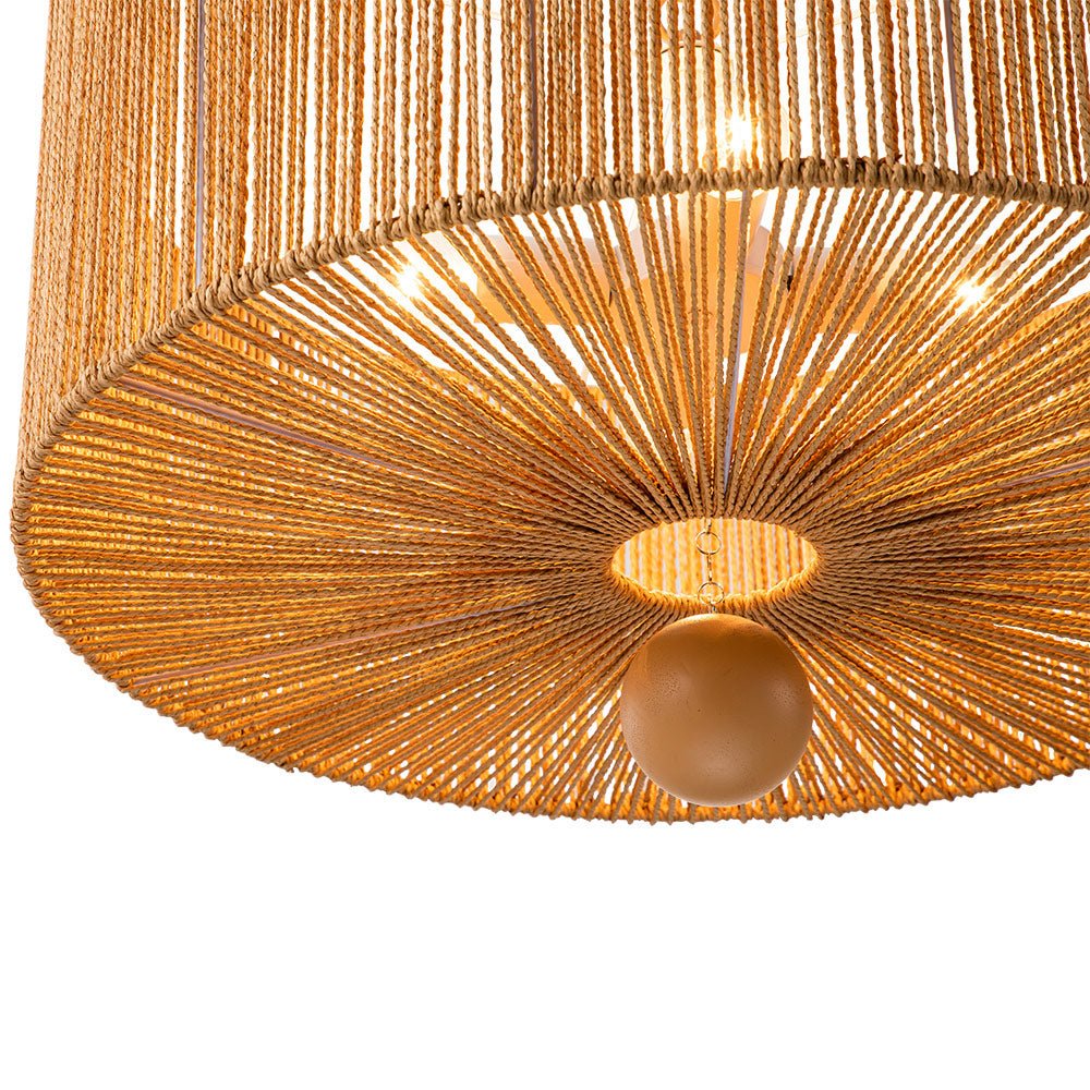 Bohemian 4-Light Brown Hemp Rope Drum Pendant Light Fixture for Home