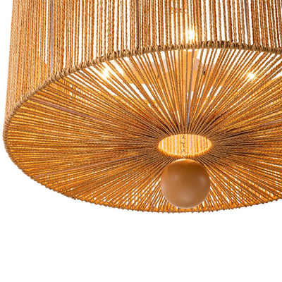Bohemian 4-Light Brown Hemp Rope Drum Pendant Light Fixture for Home