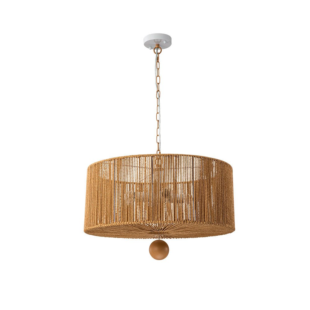 Bohemian 4-Light Brown Hemp Rope Drum Pendant Light Fixture for Home