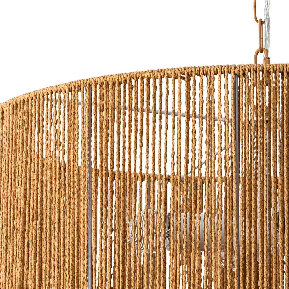 Bohemian 4-Light Brown Hemp Rope Drum Pendant Light Fixture for Home