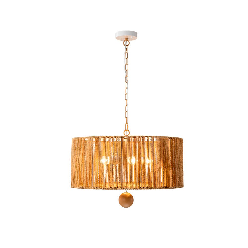 Bohemian 4-Light Brown Hemp Rope Drum Pendant Light Fixture for Home