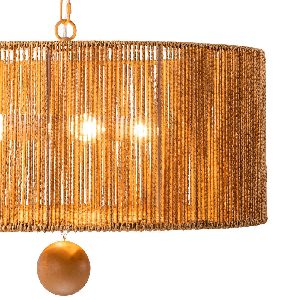 Bohemian 4-Light Brown Hemp Rope Drum Pendant Light Fixture for Home