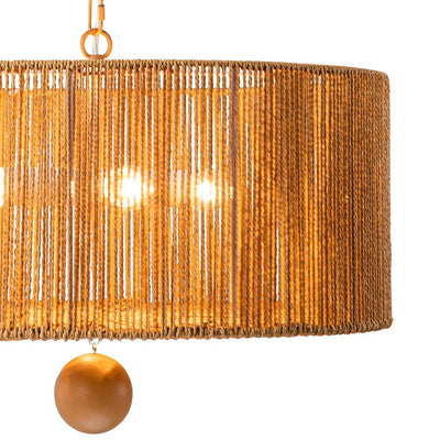 Bohemian 4-Light Brown Hemp Rope Drum Pendant Light Fixture for Home