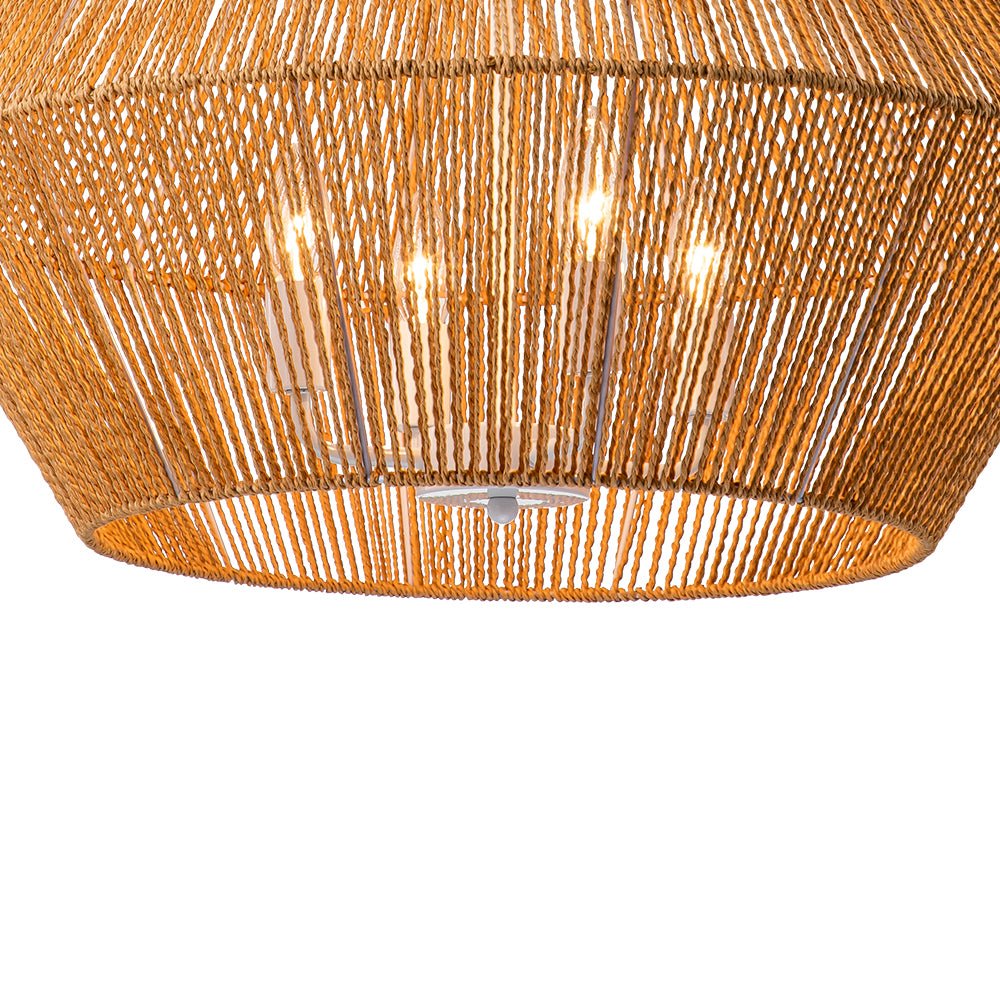 Boho Geometric 4-Light Brown Hemp Rope Lantern Pendant Rustic Ceiling Lamp