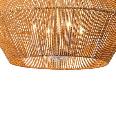 Boho Geometric 4-Light Brown Hemp Rope Lantern Pendant Rustic Ceiling Lamp