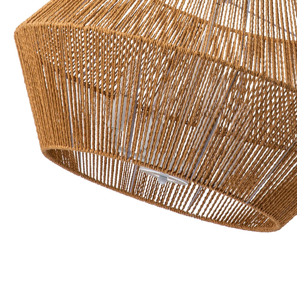 Boho Geometric 4-Light Brown Hemp Rope Lantern Pendant Rustic Ceiling Lamp