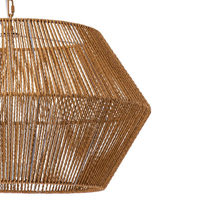 Boho Geometric 4-Light Brown Hemp Rope Lantern Pendant Rustic Ceiling Lamp