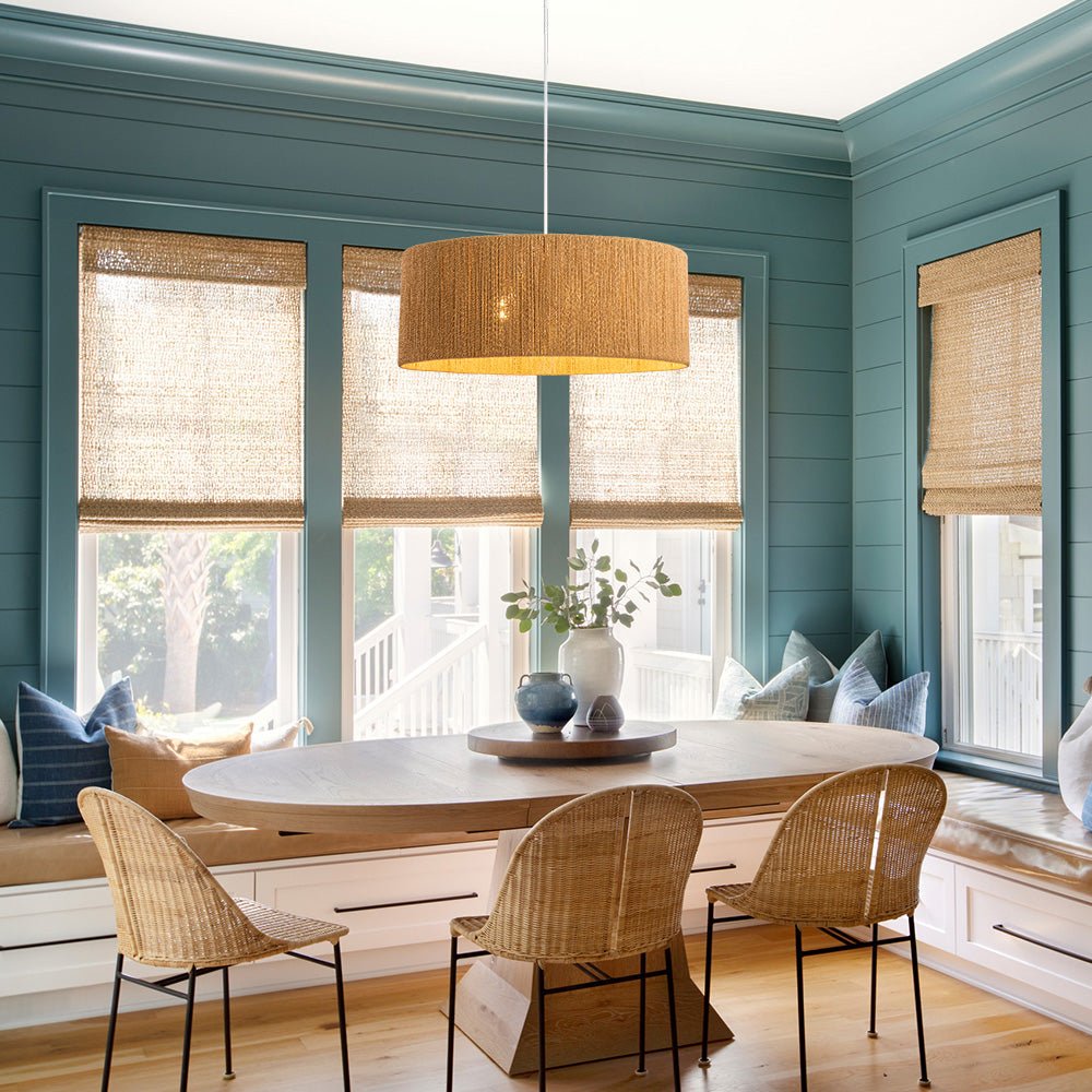 Bohemian Hemp Rope Drum Pendant Light, 4-Light Ceiling Fixture