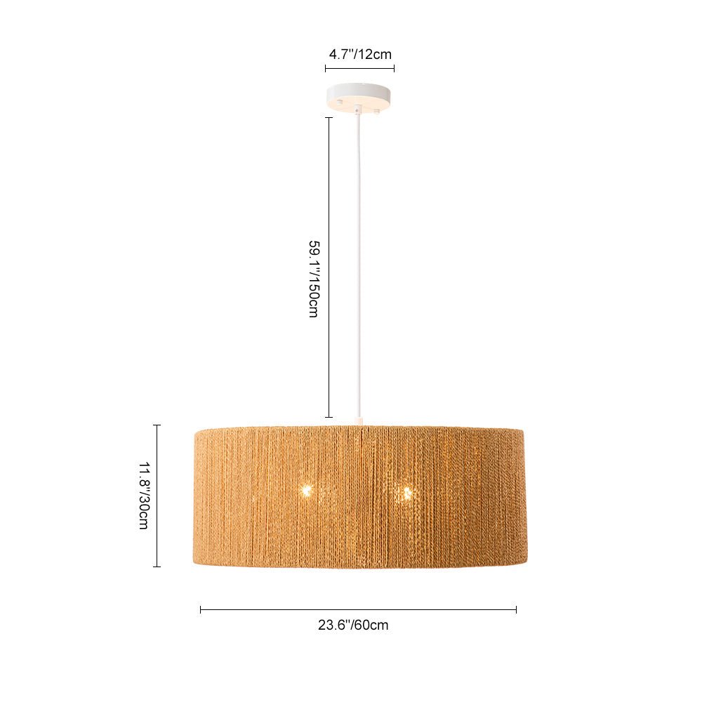 Bohemian Hemp Rope Drum Pendant Light, 4-Light Ceiling Fixture