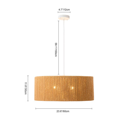Bohemian Hemp Rope Drum Pendant Light, 4-Light Ceiling Fixture