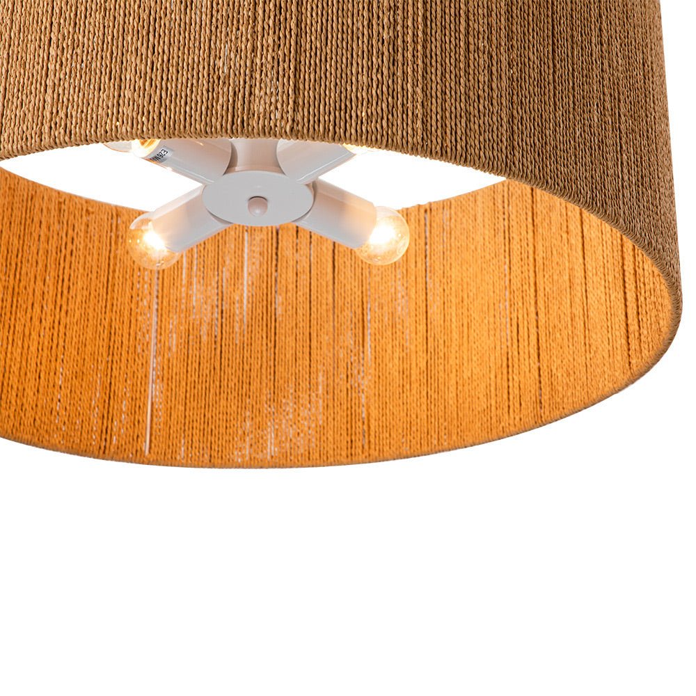 Bohemian Hemp Rope Drum Pendant Light, 4-Light Ceiling Fixture