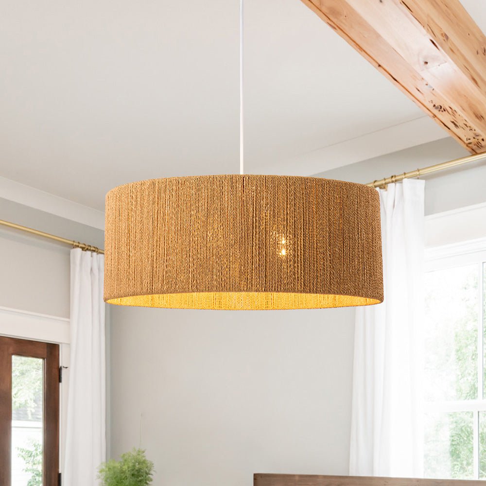 Bohemian Hemp Rope Drum Pendant Light, 4-Light Ceiling Fixture