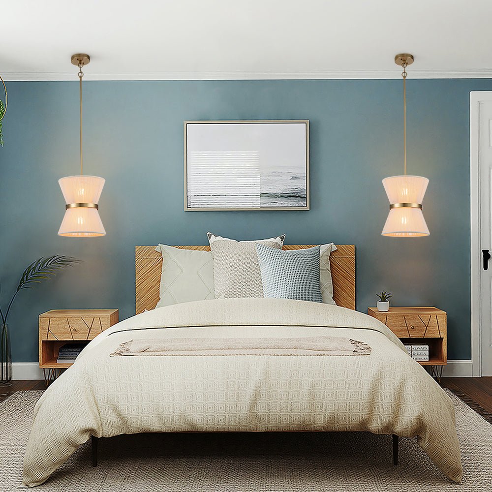 Coastal Brass Hourglass Drum Pendant Light with Natural Rope Accents
