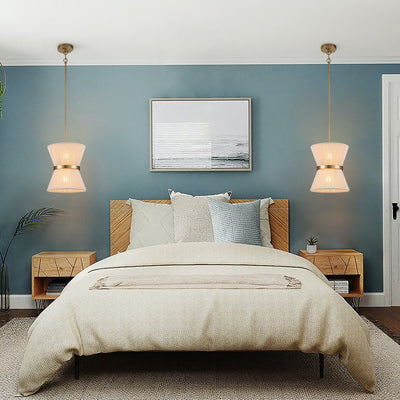 Coastal Brass Hourglass Drum Pendant Light with Natural Rope Accents