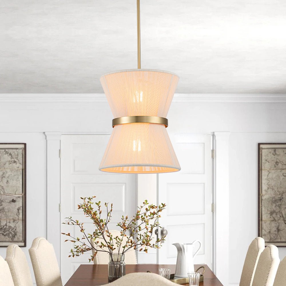 Coastal Brass Hourglass Drum Pendant Light with Natural Rope Accents