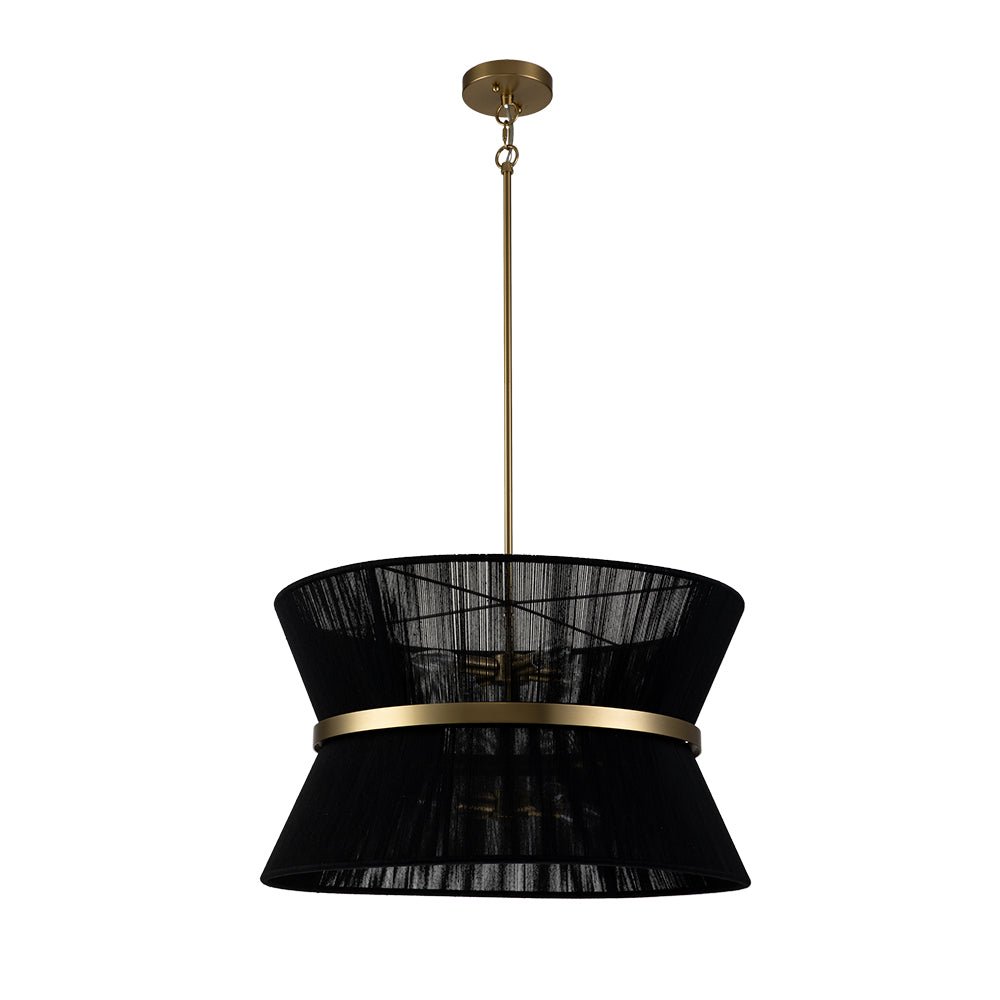 Coastal Brass Hourglass Drum Pendant Light with Natural Rope Accents