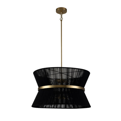 Coastal Brass Hourglass Drum Pendant Light with Natural Rope Accents