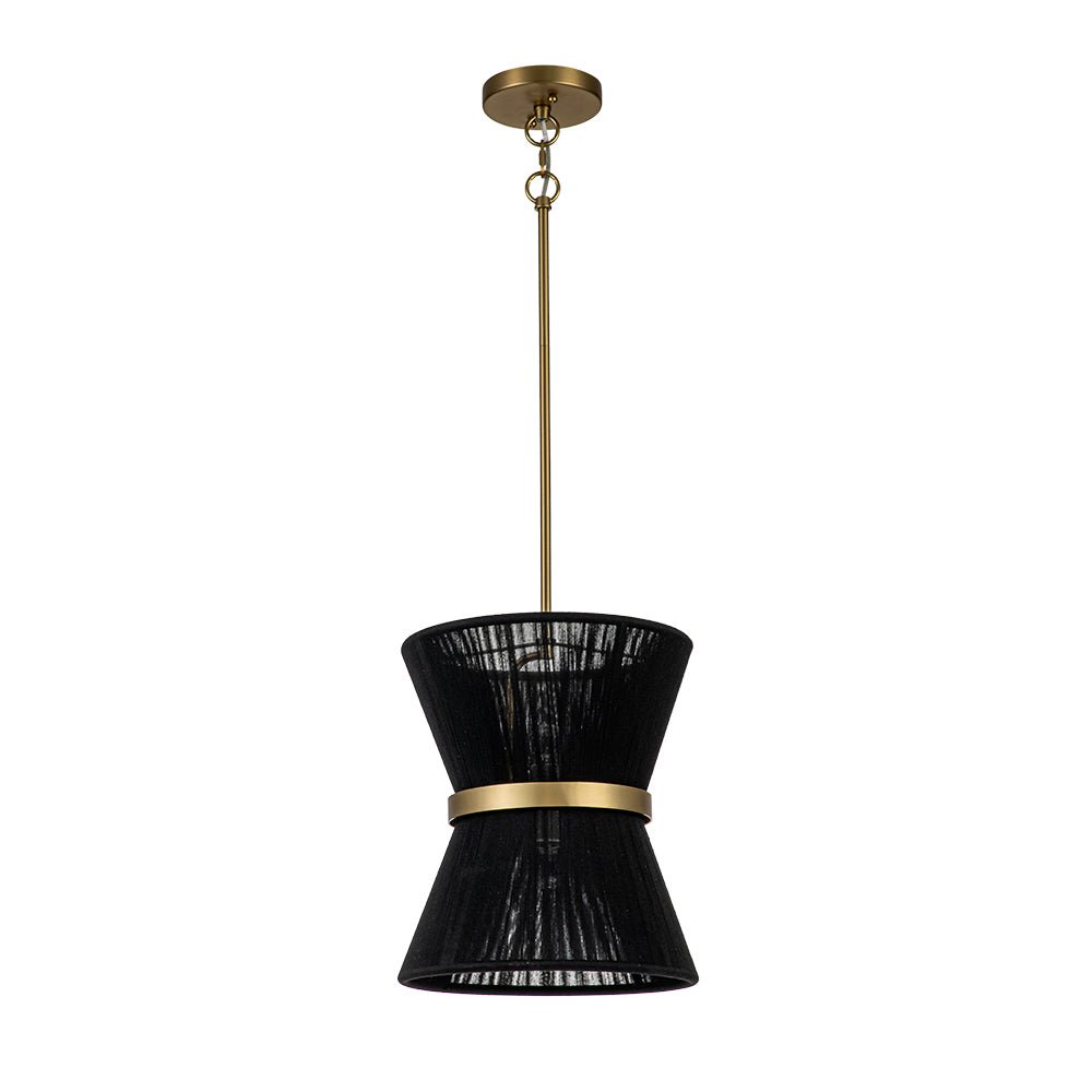 Coastal Brass Hourglass Drum Pendant Light with Natural Rope Accents