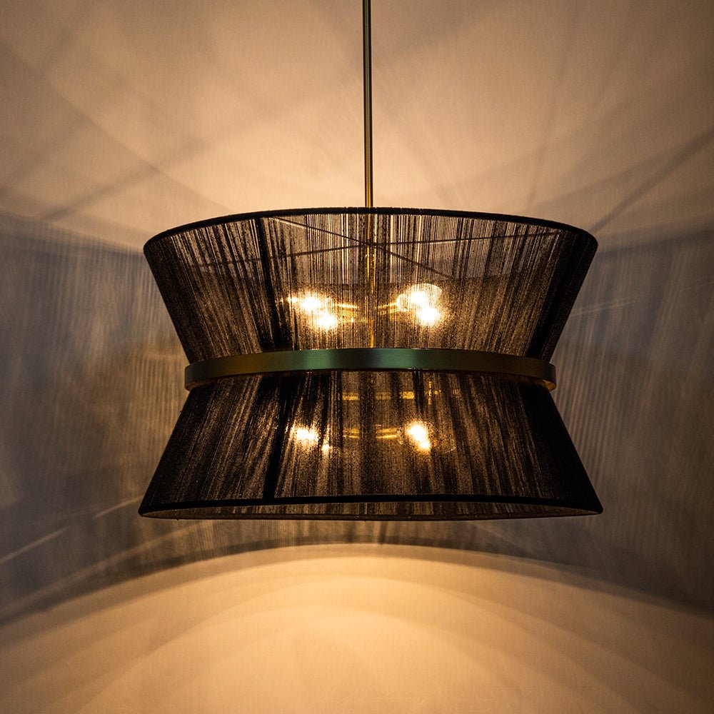 Coastal Brass Hourglass Rope Drum Pendant Light - Dimmable Ceiling Fixture