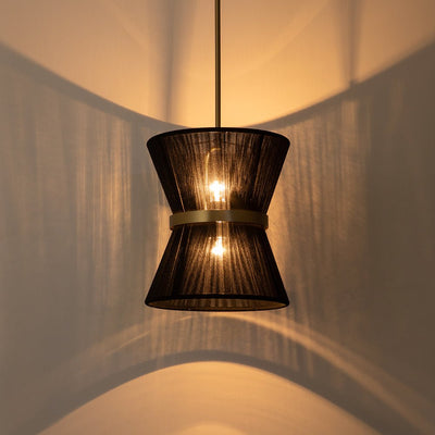 Coastal Brass Hourglass Drum Pendant Light with Natural Rope Accents