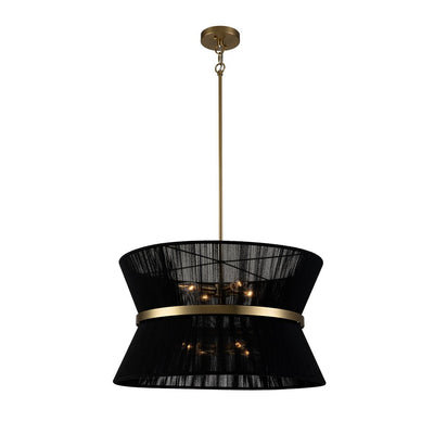 Coastal Brass Hourglass Drum Pendant Light with Natural Rope Accents