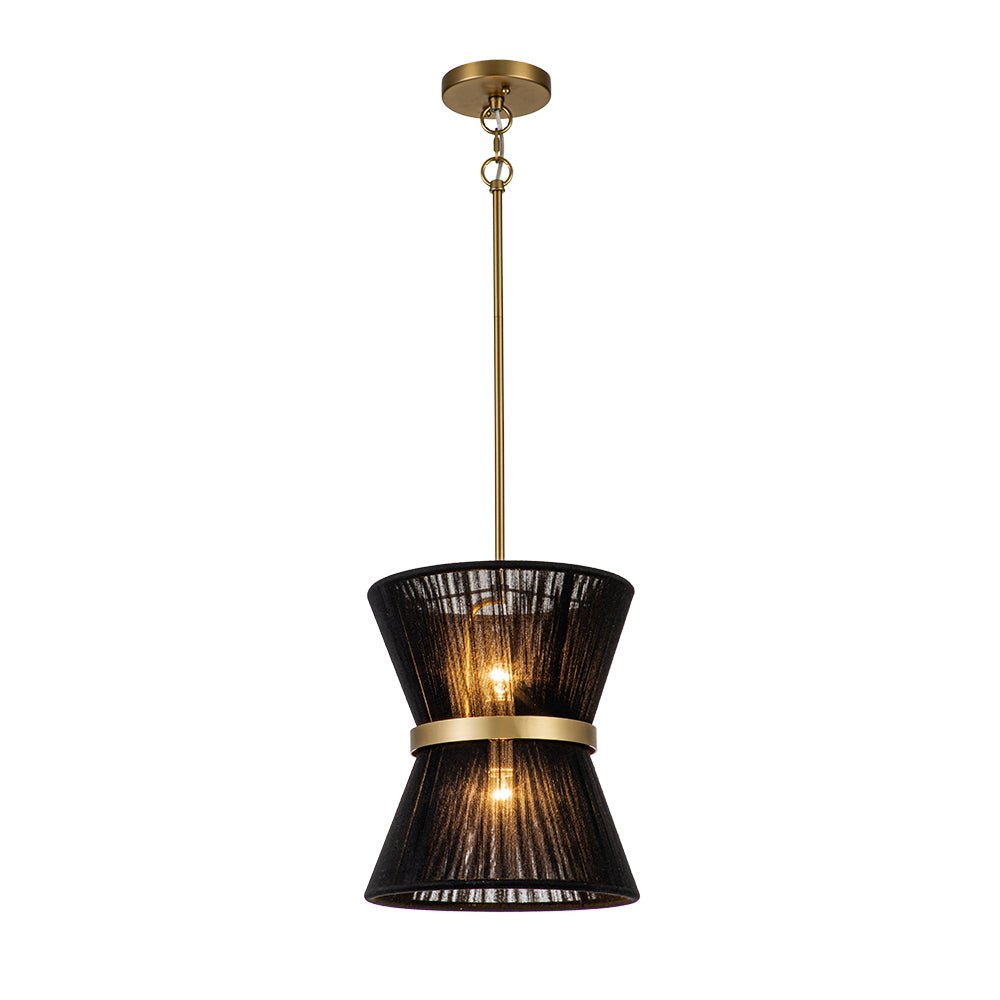 Coastal Brass Hourglass Drum Pendant Light with Natural Rope Accents