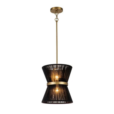 Coastal Brass Hourglass Drum Pendant Light with Natural Rope Accents