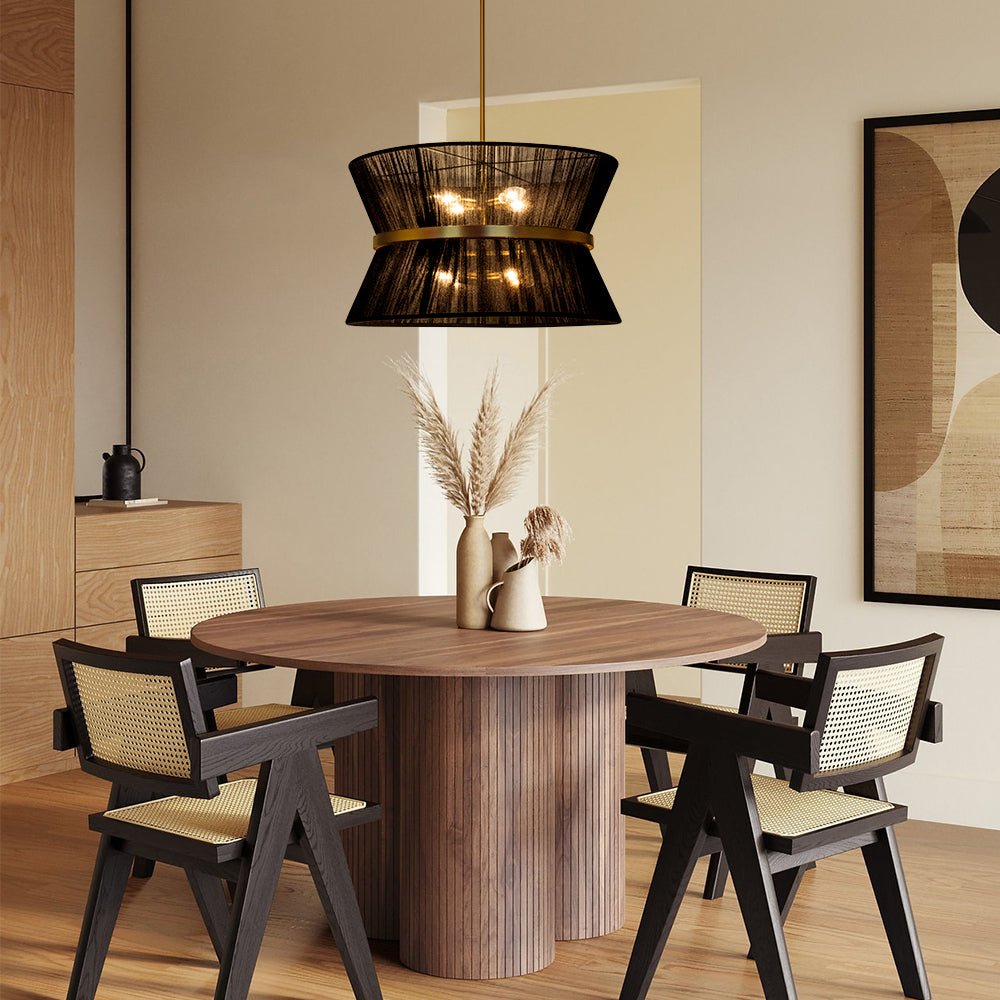 Coastal Brass Hourglass Drum Pendant Light with Natural Rope Accents