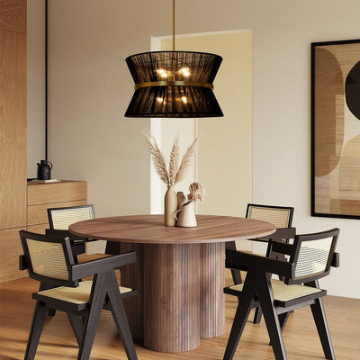 Coastal Brass Hourglass Drum Pendant Light with Natural Rope Accents