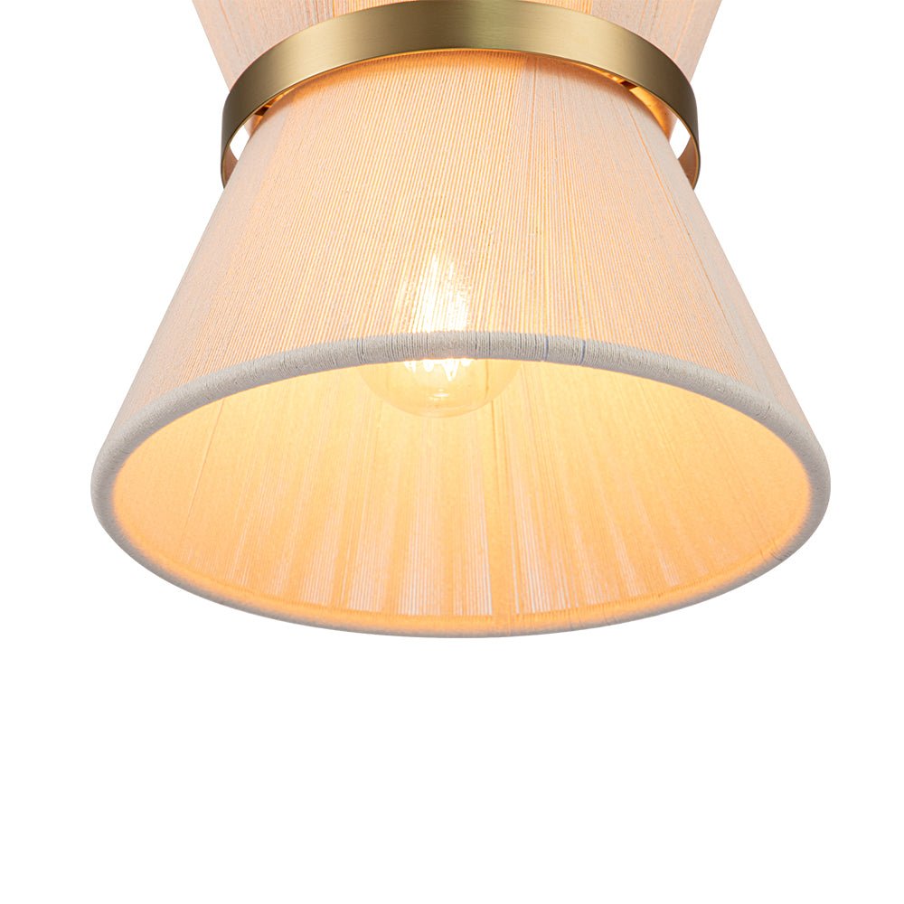 Coastal Brass Hourglass Drum Pendant Light with Natural Rope Accents