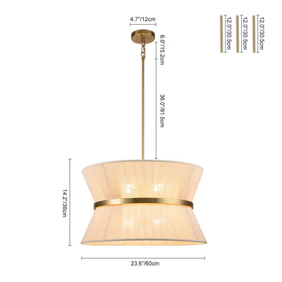 Coastal Brass Hourglass Drum Pendant Light with Natural Rope Accents