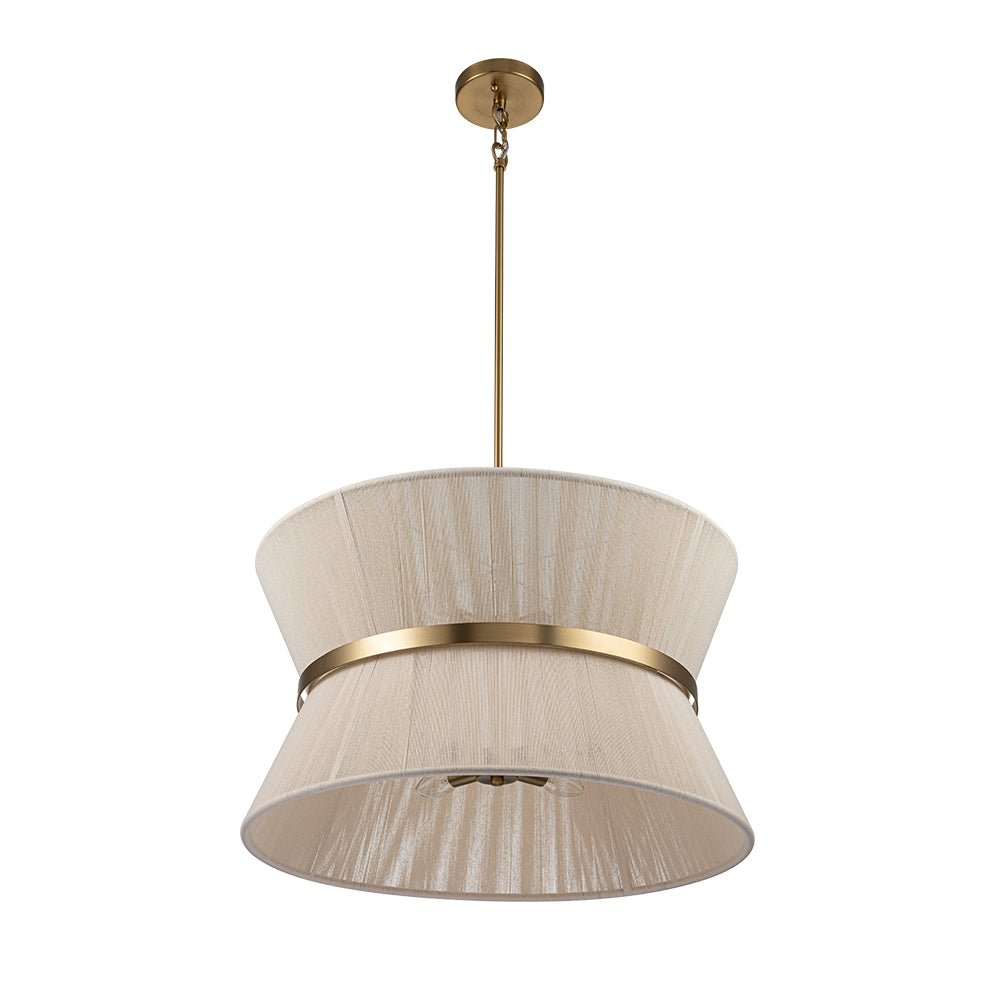Coastal Brass Hourglass Drum Pendant Light with Natural Rope Accents