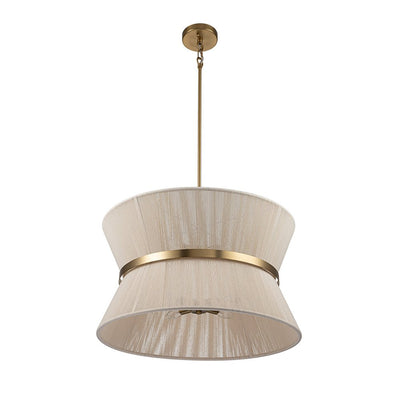 Coastal Brass Hourglass Drum Pendant Light with Natural Rope Accents