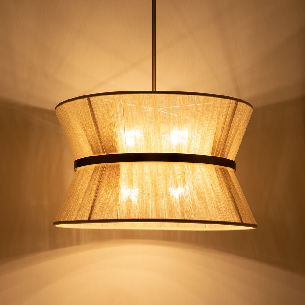 Coastal Brass Hourglass Drum Pendant Light with Natural Rope Accents