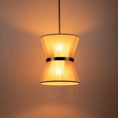 Coastal Brass Hourglass Rope Drum Pendant Light - Dimmable Ceiling Fixture