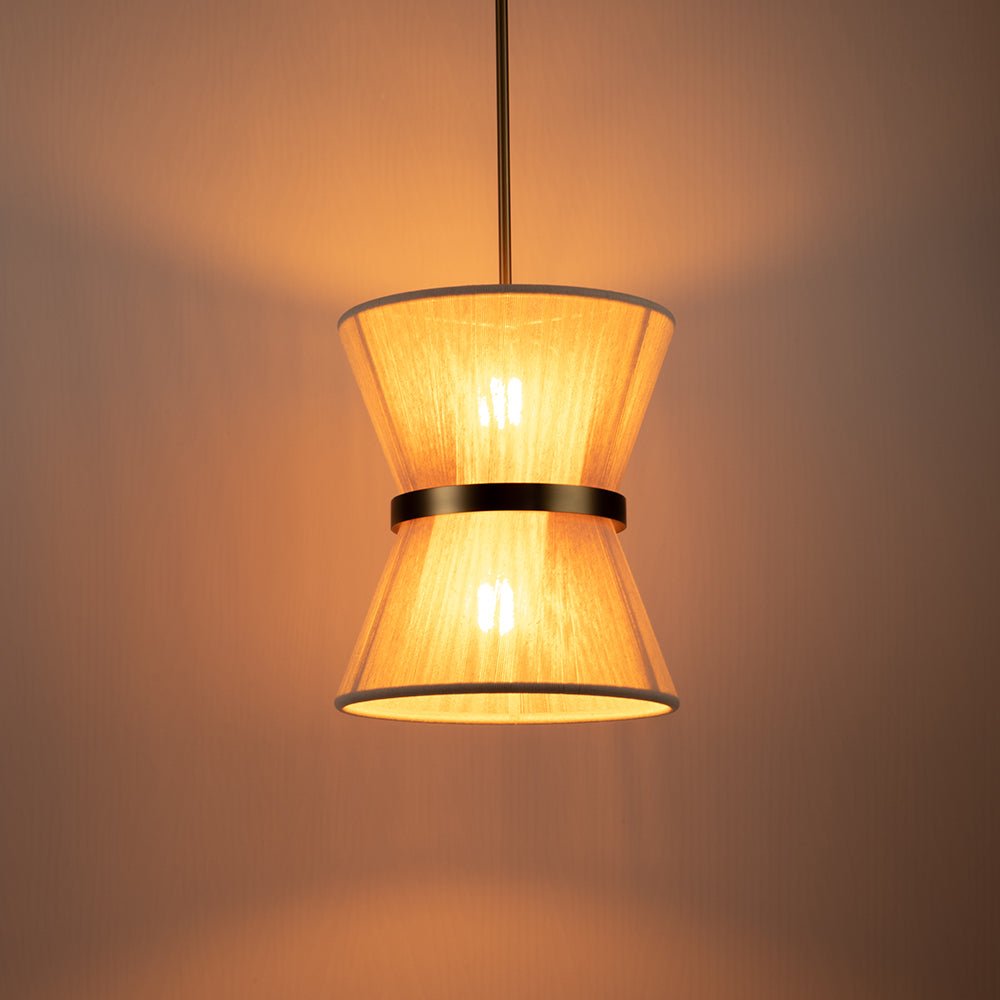 Coastal Brass Hourglass Drum Pendant Light with Natural Rope Accents