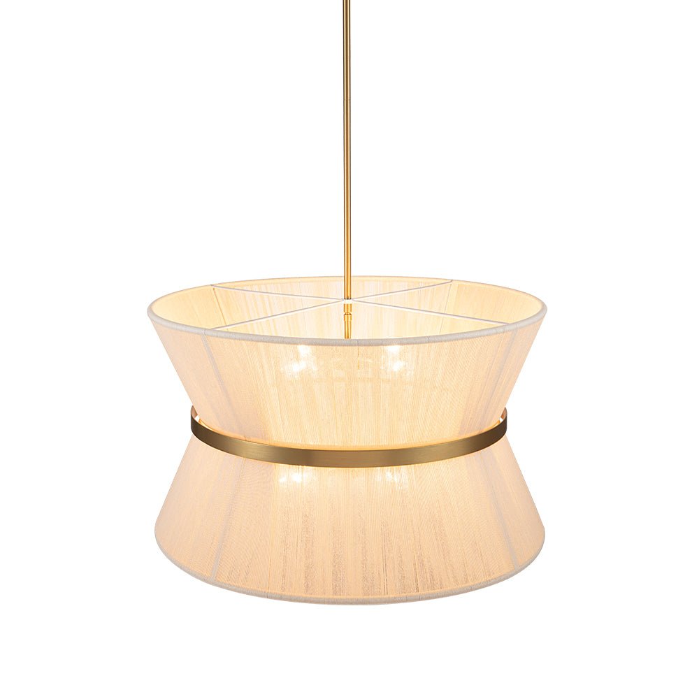 Coastal Brass Hourglass Drum Pendant Light with Natural Rope Accents