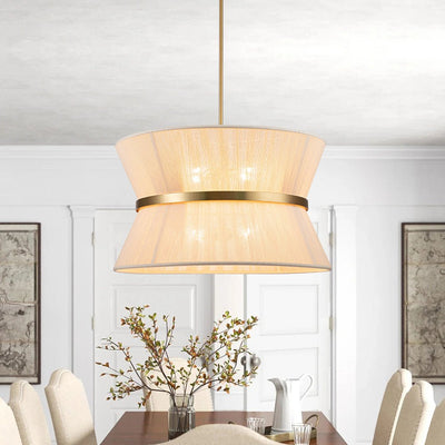 Coastal Brass Hourglass Drum Pendant Light with Natural Rope Accents