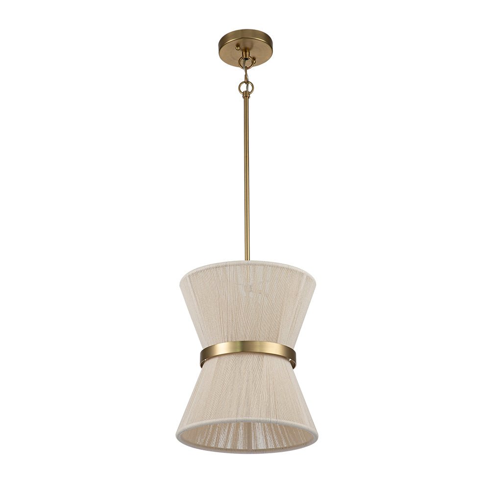 Coastal Brass Hourglass Drum Pendant Light with Natural Rope Accents